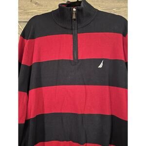 Nautica VTG Rowing Rugby 1/4 Zip Red Navy Size XL Thick Knit 100% Cotton